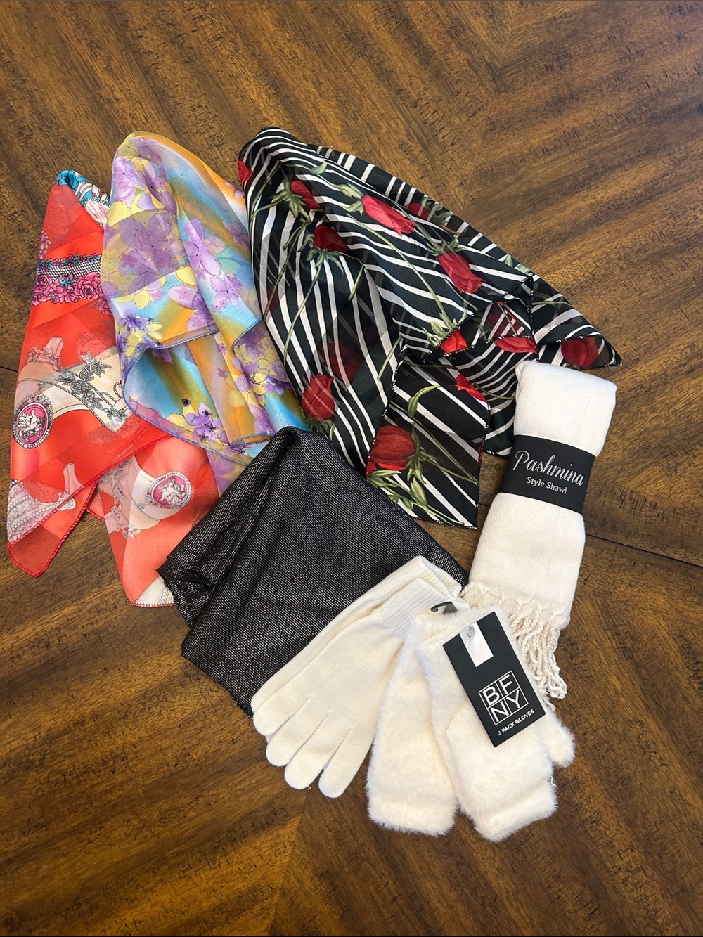Assorted Scarves & Cream Pashmina with Gloves